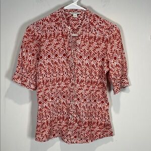 Banana Republic Red and White Floral Patterned Blouse